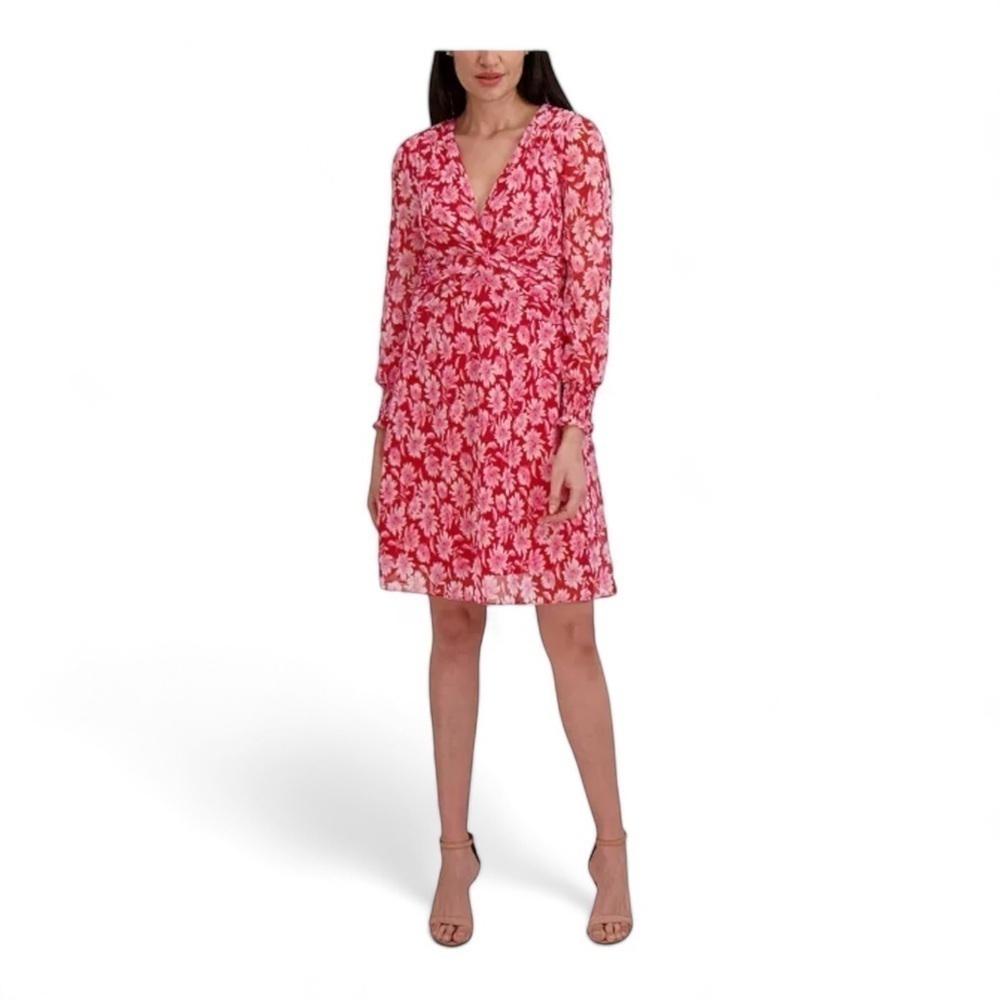 JULIA JORDAN Chiffon V-Neck Long-Sleeve Dress NWT
